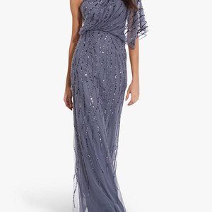 Adrianna Papell Women's Dusty Blue Sequined One Shoulder Gown Dress - 16 NWT